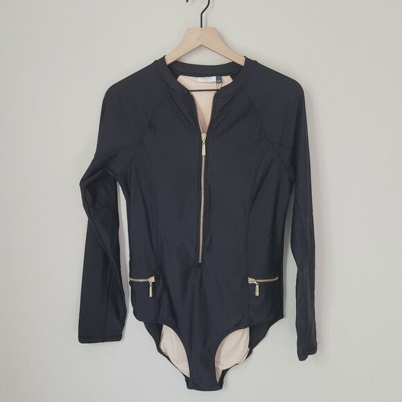 New Cabana Life Ladies Front Zip UniSuit In Black & Gold Size Large Nwt - Picture 2 of 11